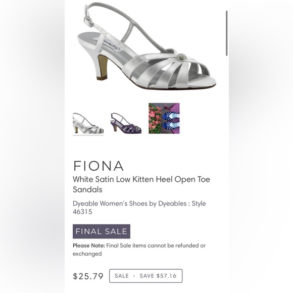 FIONA Dyeable Women's White Satin Low Kitten Heel Open Toe Sandals Style 46315 - Picture 8 of 9